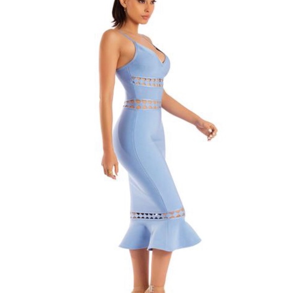 Miss Circle Light Blue Cut Out Bandage Dress - Picture 2 of 8
